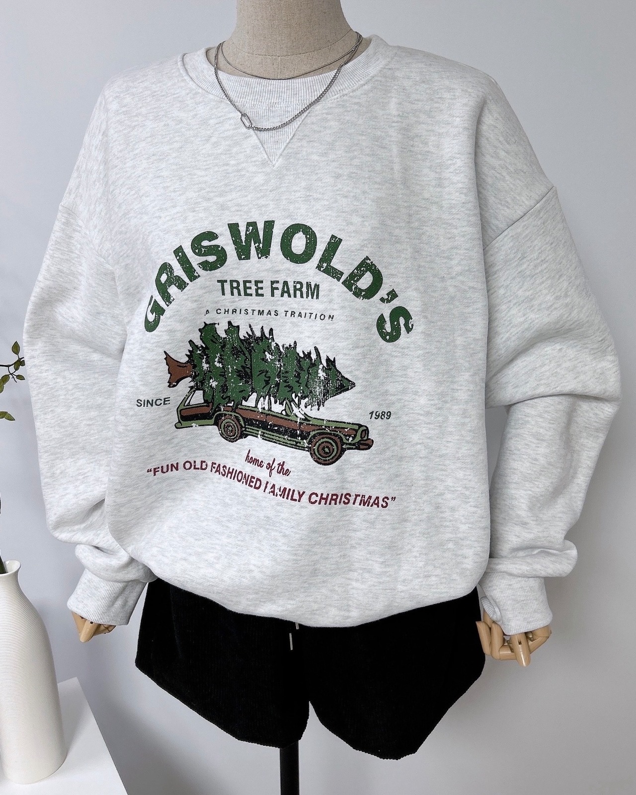 calm oversized tree farm sweat shir < white melange>