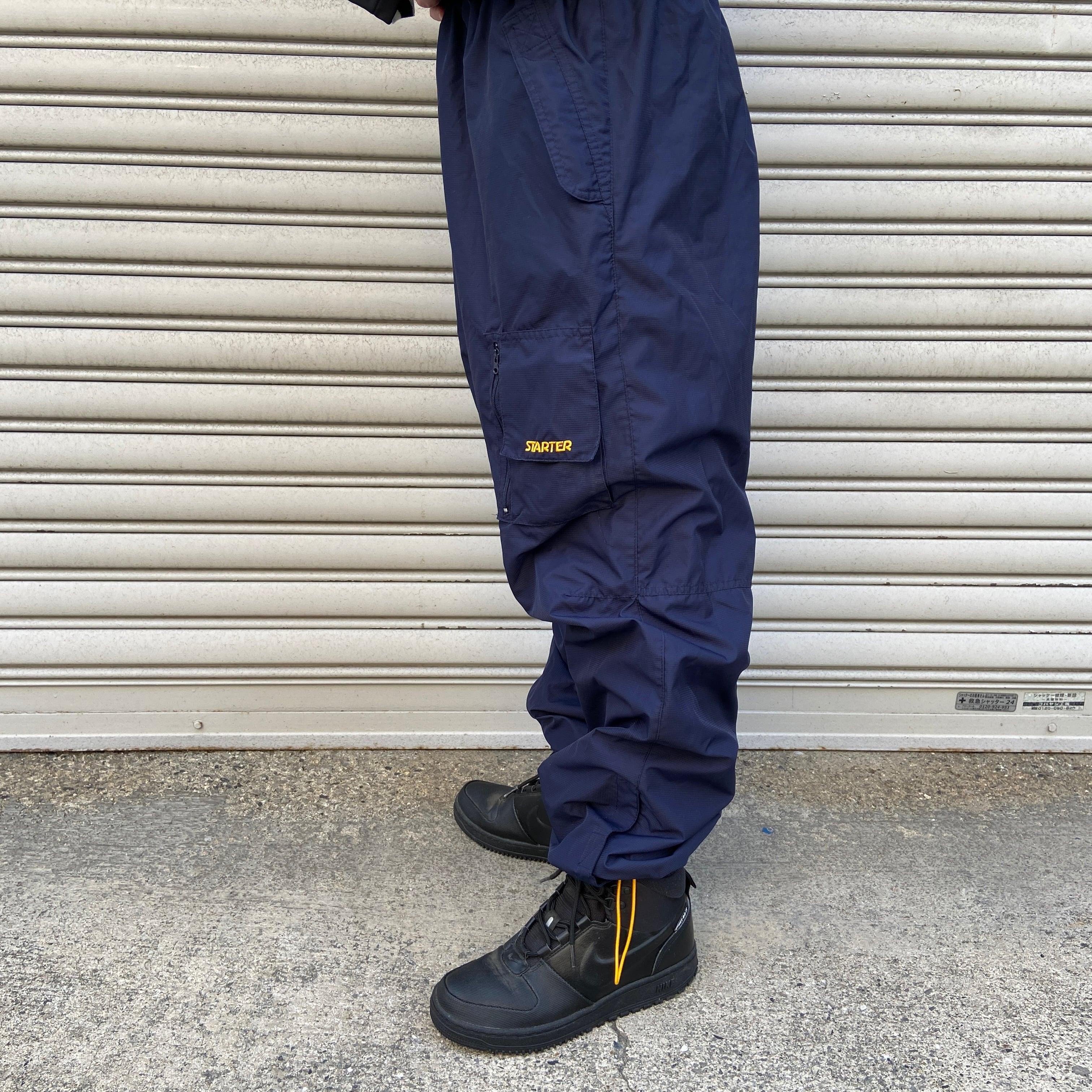 送料無料』90s STARTER ナイロンギミックパンツ ネイビー M テック 