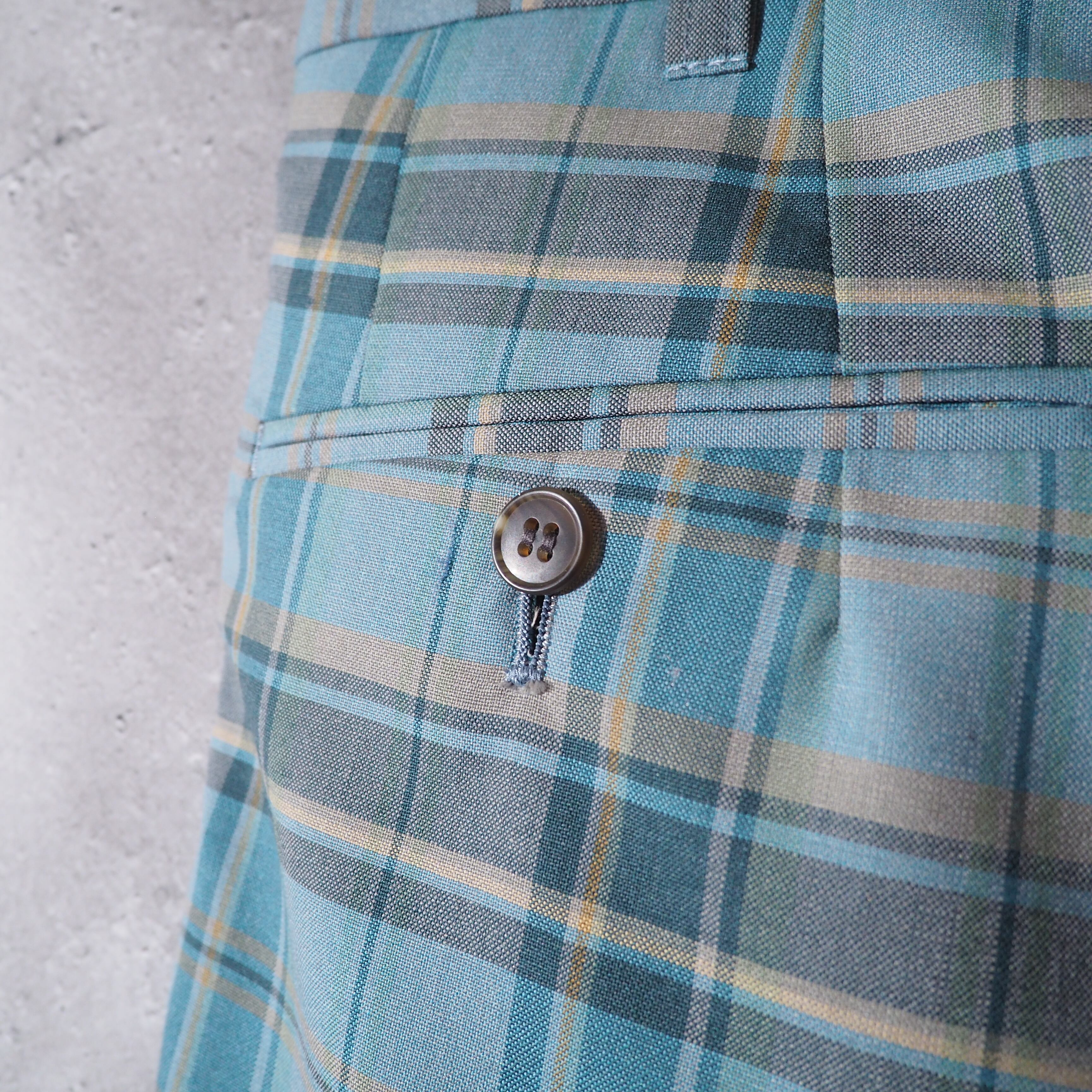 1990s Beautiful Ice Blue Check Color Vintage Loose Wide Slacks Pants