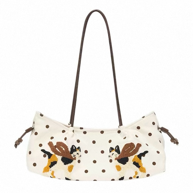 [OuttheBlue] embroidered cat suede handbag