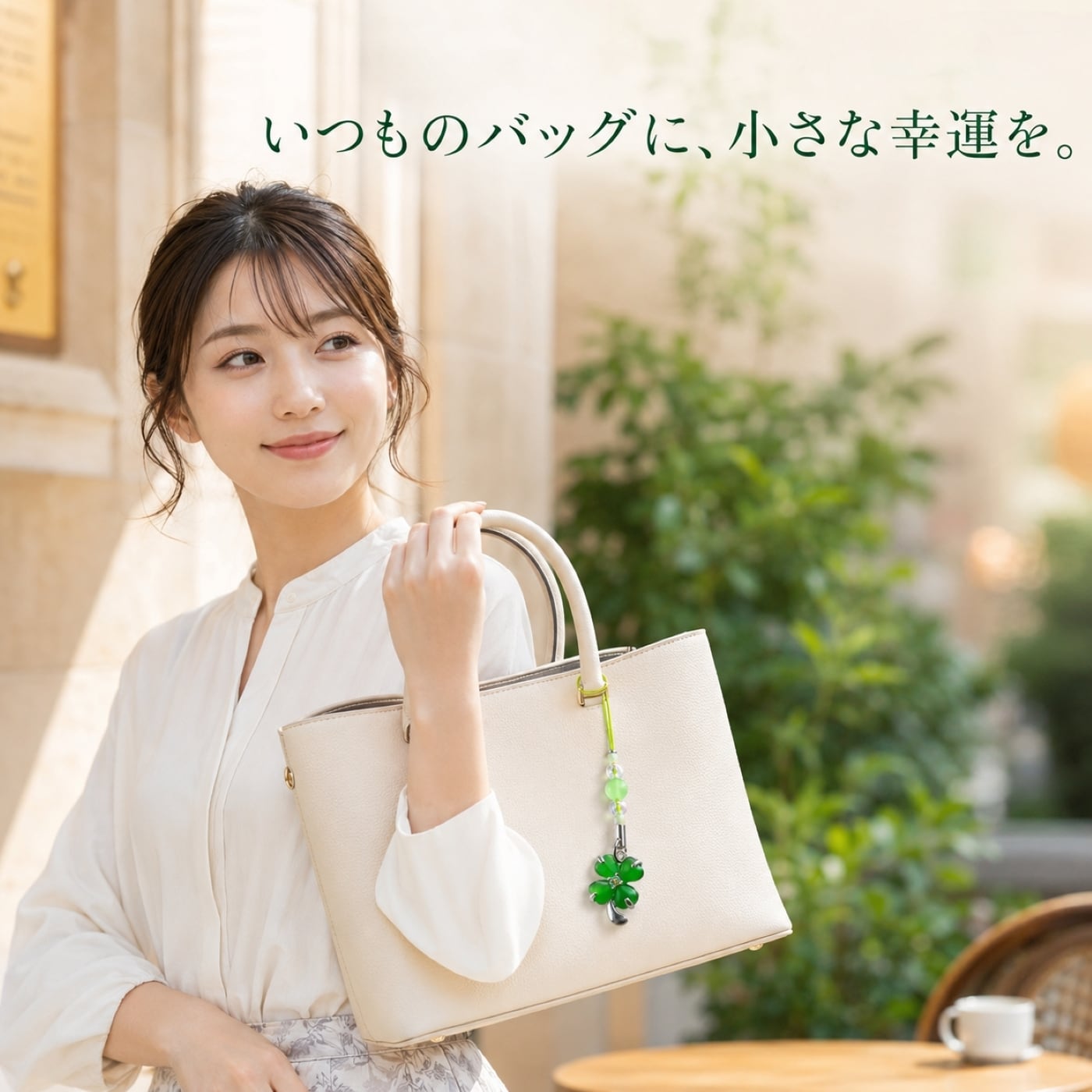 バッグにつけた四つ葉のクローバー守