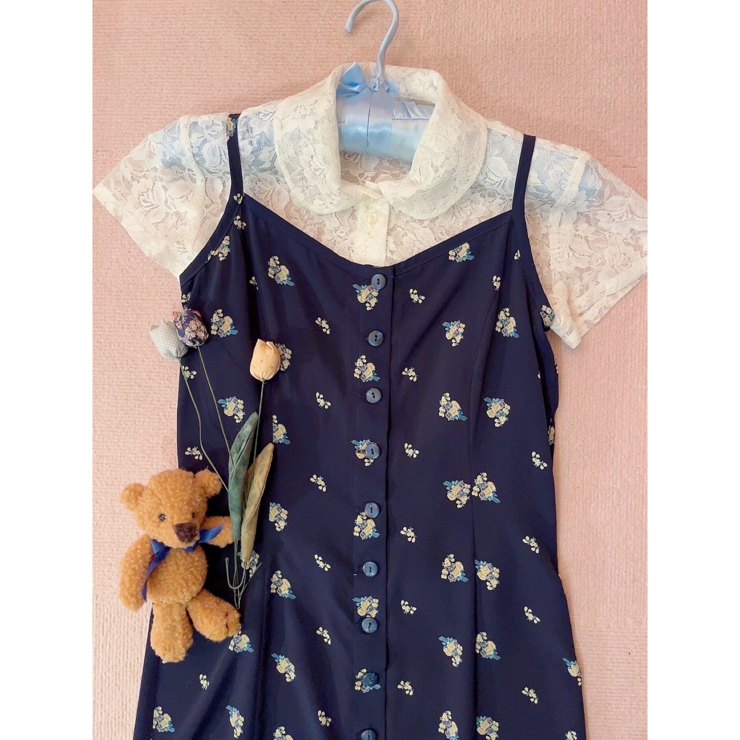 mini flower navy camisole one-piece