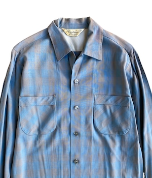 Vintage 60s S Rayon Ombre Check shirt -Sportsman-