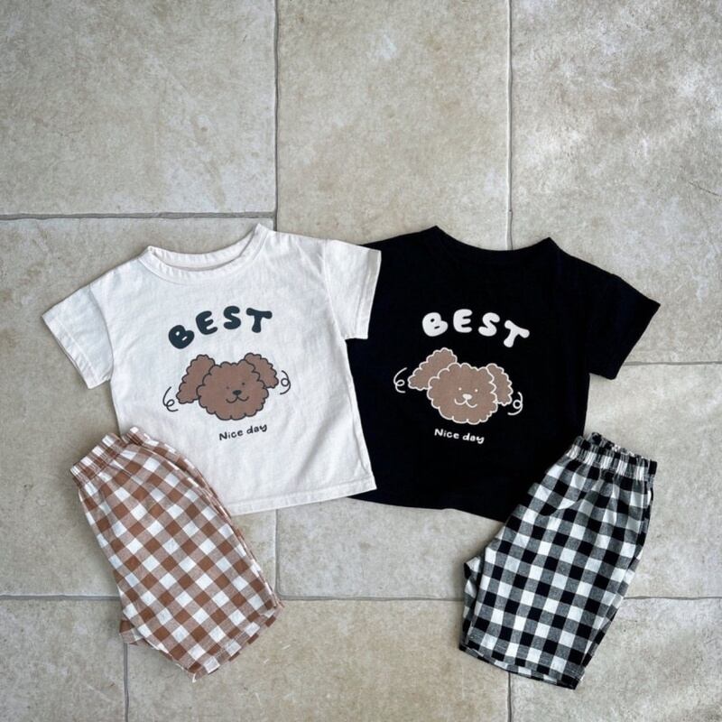 【BABY】夏新作 ドッグTシャツ&チェックパンツ