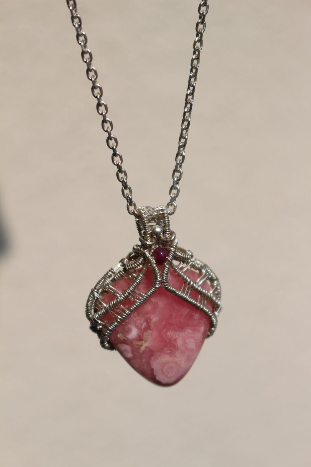 Rhodochrosite silver925 wirewrapping pendant