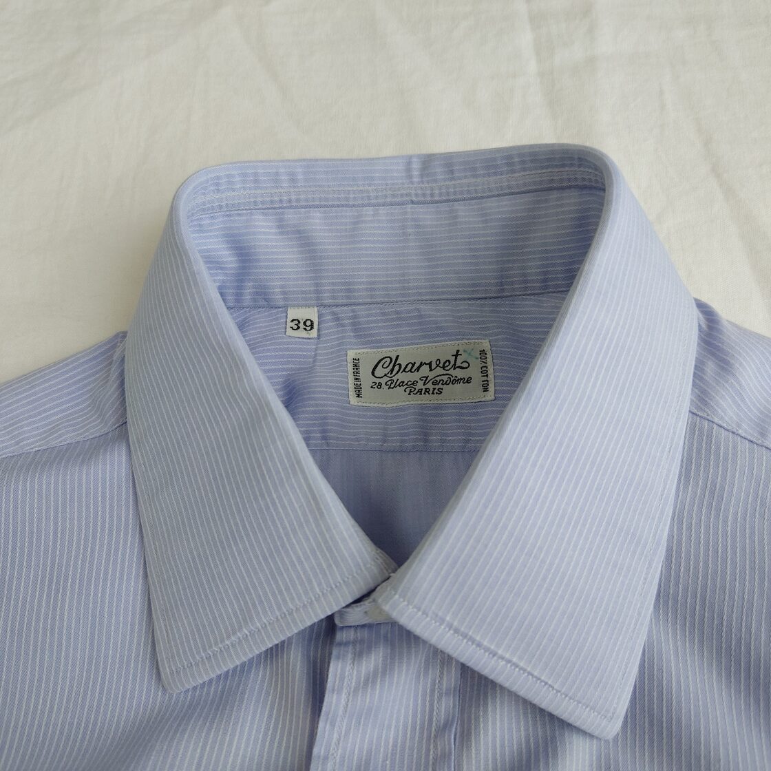 フランス製】OLD Charvet シャルべ ストライプシャツ ブルーホワイト 
