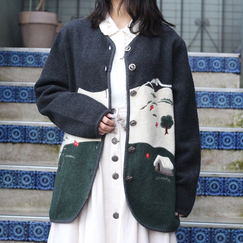 EU VINTAGE FUNCY FULLY EMBROIDERY DESIGN WOOL JACKET/ヨーロッパ古着刺繍デザインウールジャケット