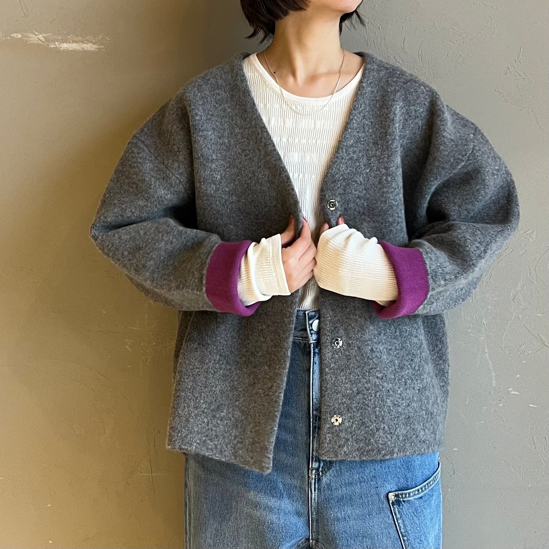 【 CYNICAL 】ダブルフェイスラクーンニットコーディガン