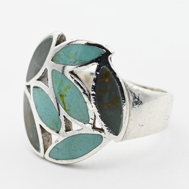 Two Tone Turquoise Leaf Design Ring #17.0 / Thailand