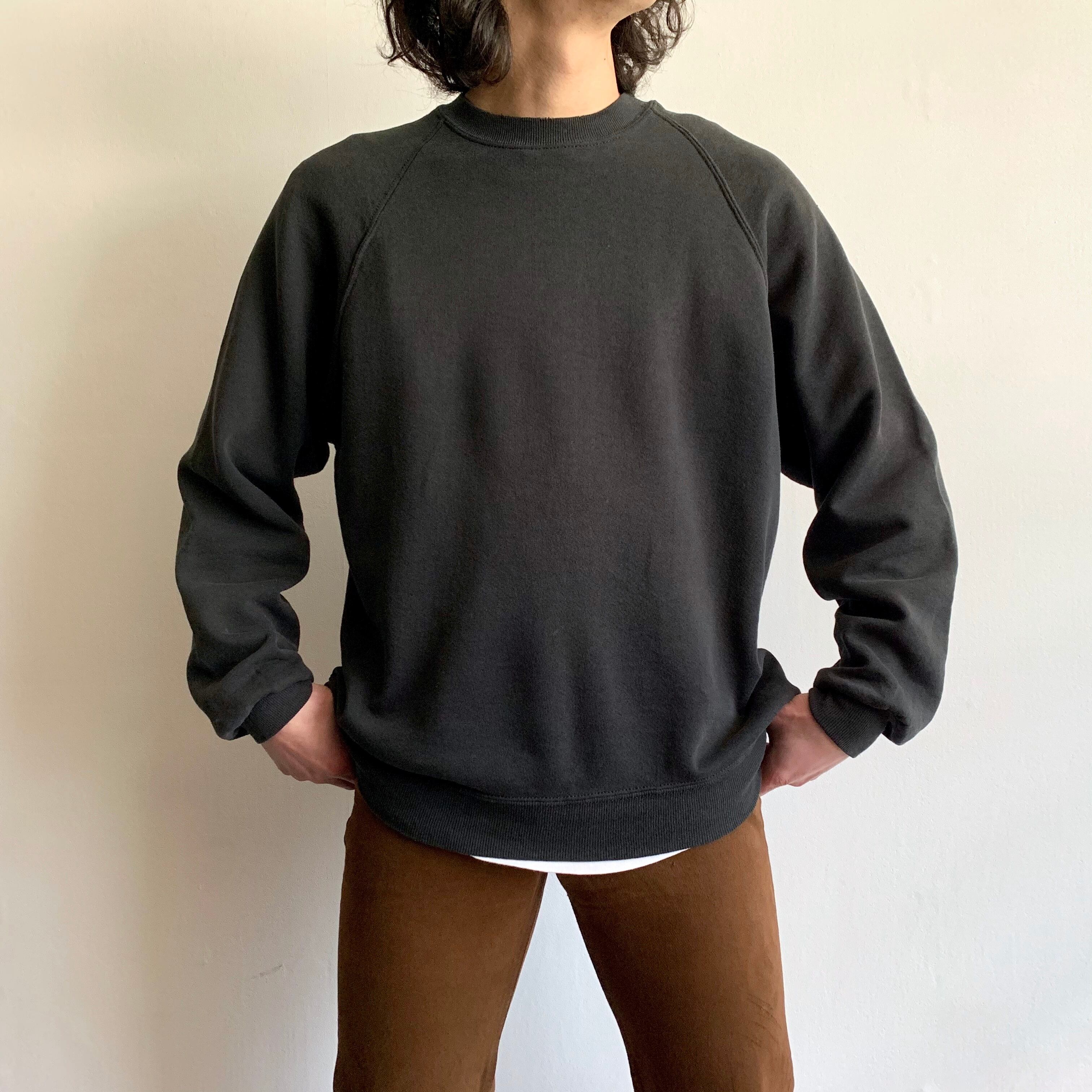 1341. fade black sweat made in USA フェードブラック 無地 ラグラン 