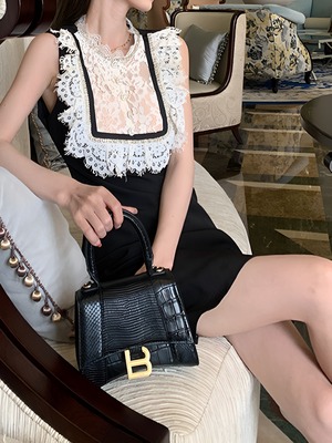 Lace splicing black dress【H00067】