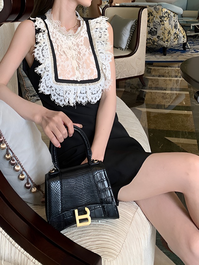 Lace splicing black dress【H00067】