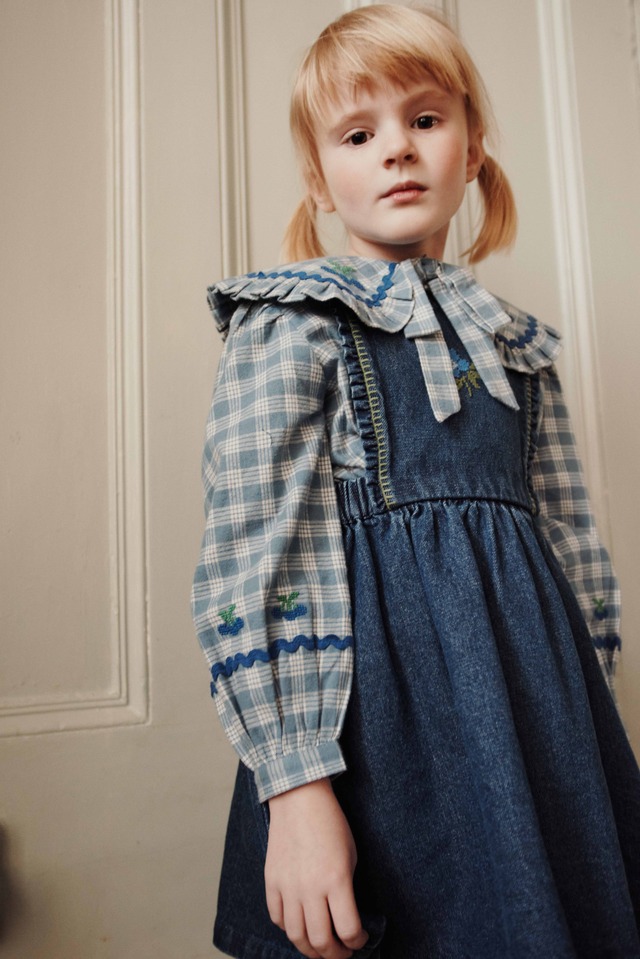 【Emile et Ida】Blouse Large blue check collar
