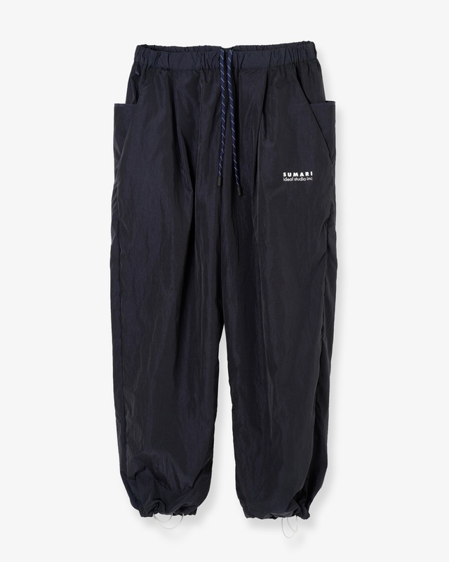 NYLON WIDE TAPERED EASY PANTS-LOGO (NAVY)