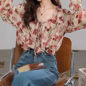 フラワーデザインフリルブラウス A01164