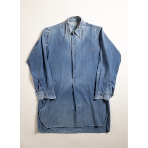 1940-50s "French Vintage" Very Faded Blue Cotton Patchwork Grandpa Shirt
