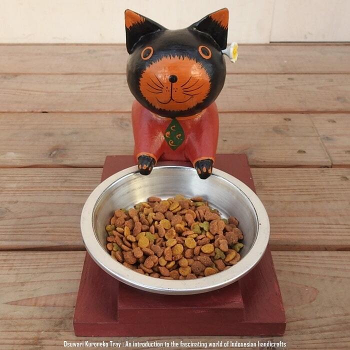 三毛猫の餌入れ1皿タイプ & ウェルカムボード15cm バリ雑貨 アジアン雑貨 お座り黒猫 餌入れ フードボール キャットフード トレー エサ入れ 水