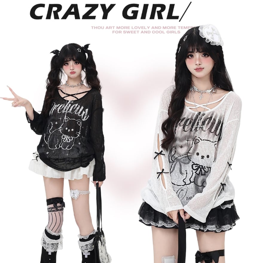 ゴスロリ通販 With U ゴスロリ系 地雷 Tシャツ プリント柄 長袖