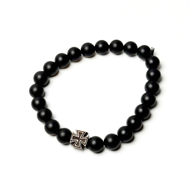 【Gift Rover】MATTE ONYX BRASS IRONCROSS BRACELET