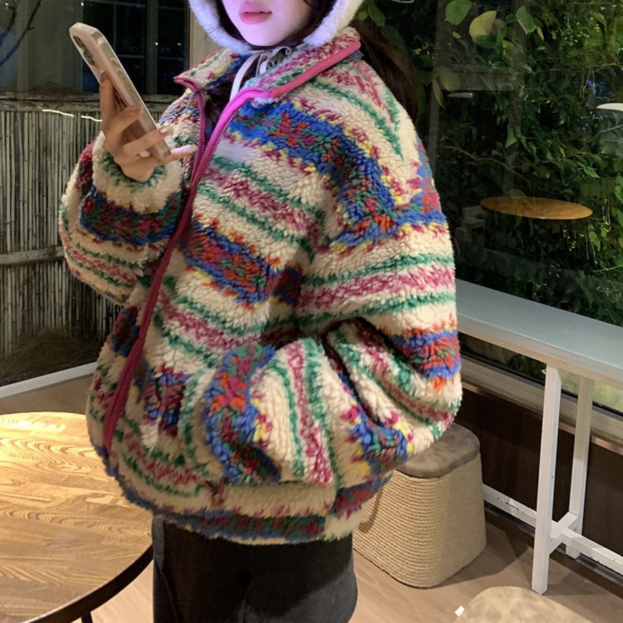 レトロマルチパターンボアブルゾン R01325