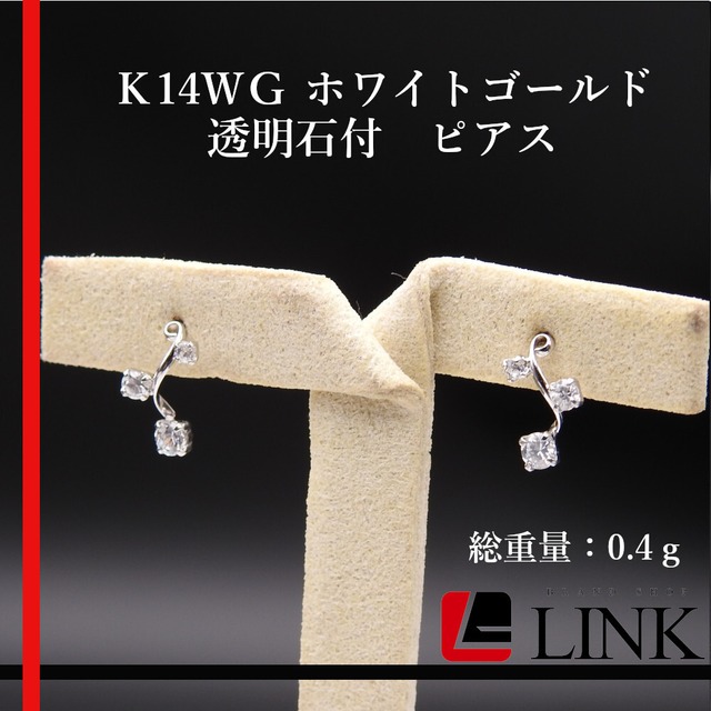 K14WG ホワイトゴールド 透明石付 ピアス レディース ジュエリー 