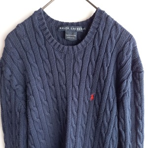 ラルフローレン　ケーブル編み　コットンセーター　ネイビー　XS