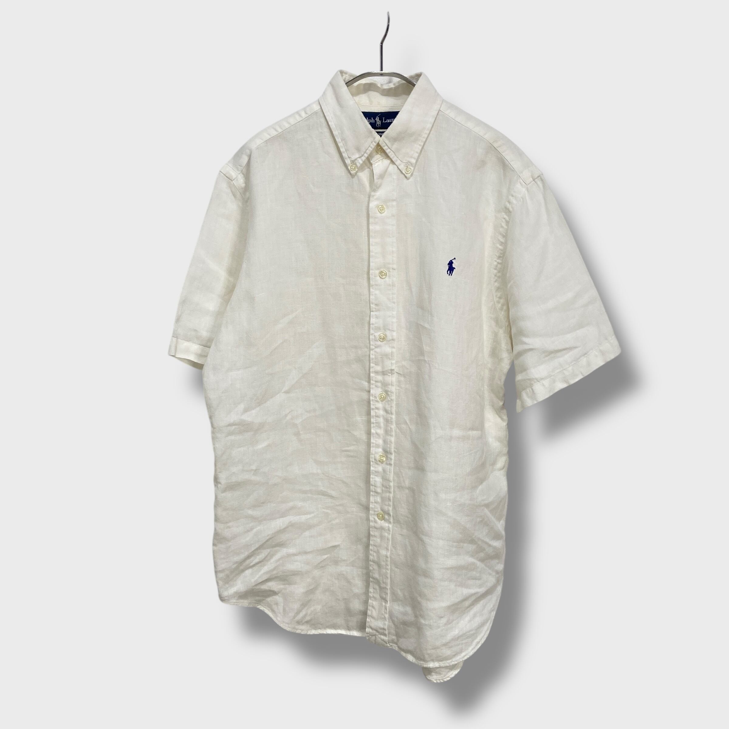 Ralph Lauren 半袖リネンシャツ classic fIt 白 M | 古着屋 Uan