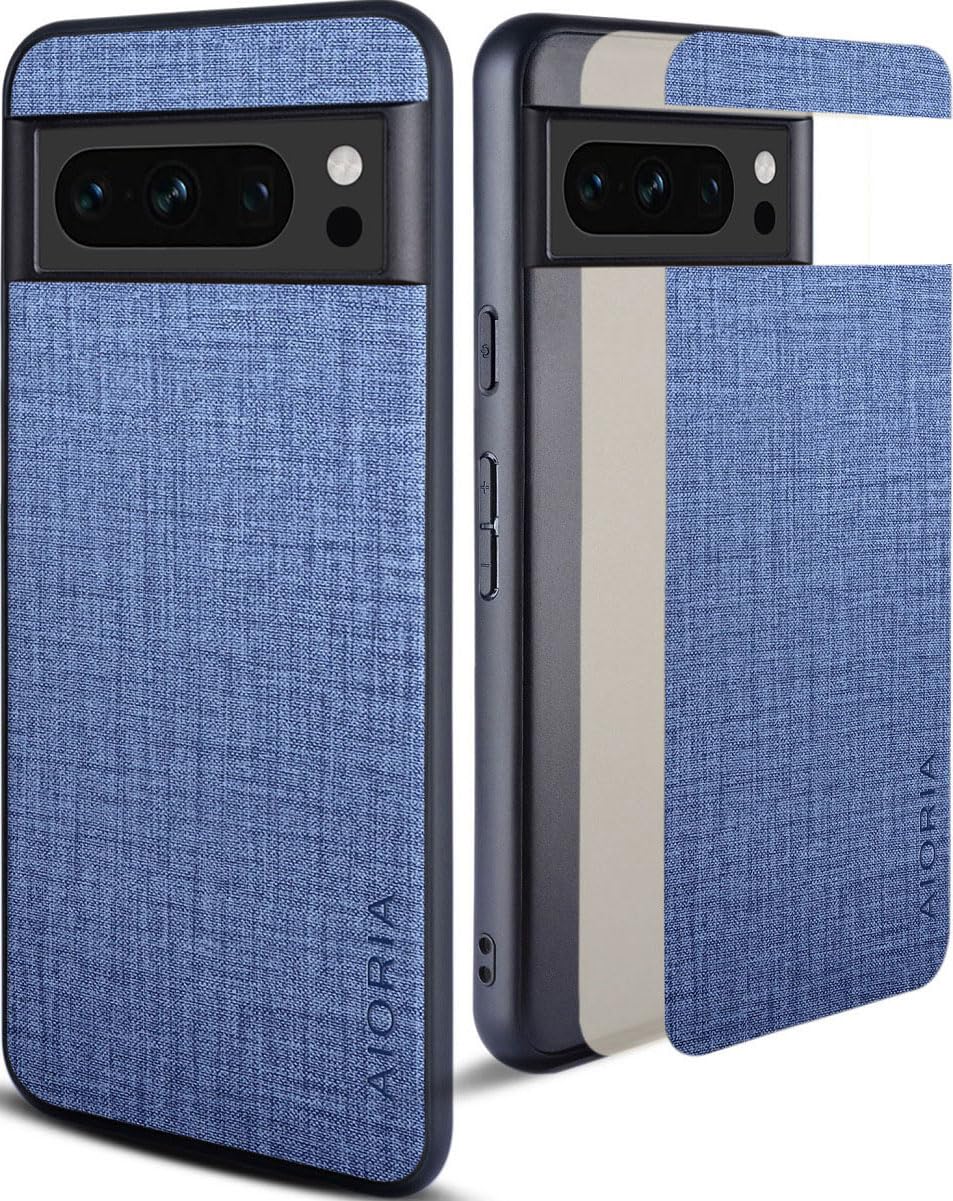 Aioria 互換性 ケース for Google Pixel 8 Pro 5G 生地パターンレザー高級に保護純色スマホケース (Blue, For Google Pixel 8 Pro)