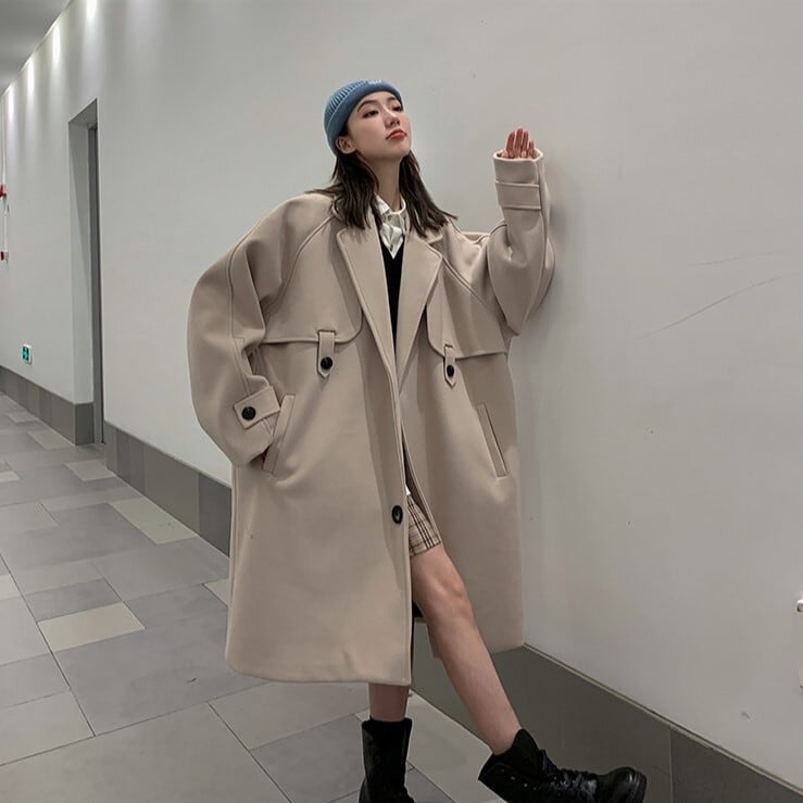 アウター コート ロングコート 膝上 袖あり 長袖 Vネック 襟付き 角襟