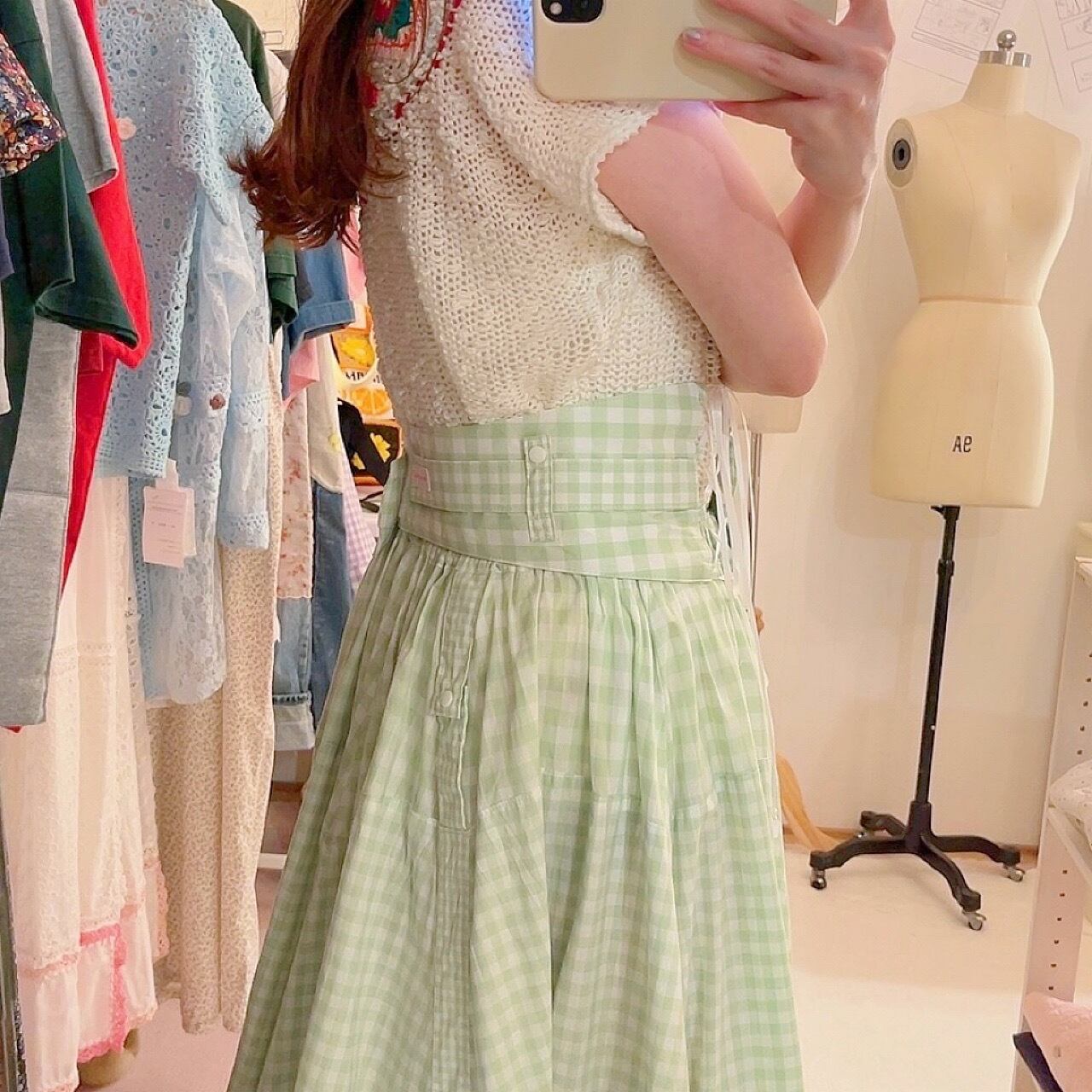 original : transformation belt gingham check skirt . green