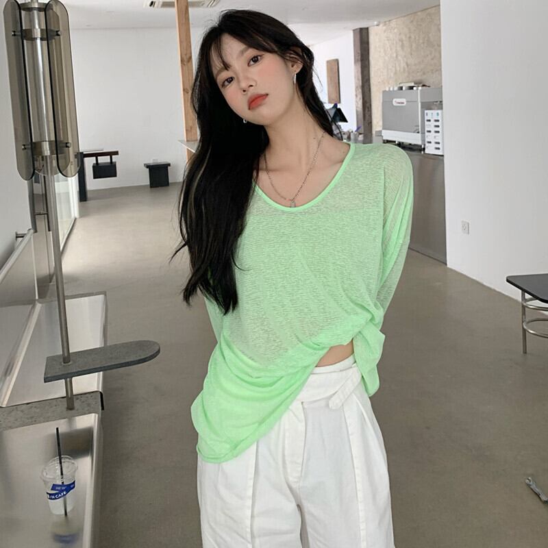 薄手Tシャツ オータムVネックルーズトップス ブラウス ロング 大人ガーリー スウィート キュート カジュアル 秋物 ガールズファッション32642159346