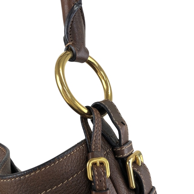PRADA プラダ ショルダーバッグ ブラウン トライアングルロゴ レザー ホーボーバッグ セミショルダー vintage ヴィンテージ オールド ajvtv2
