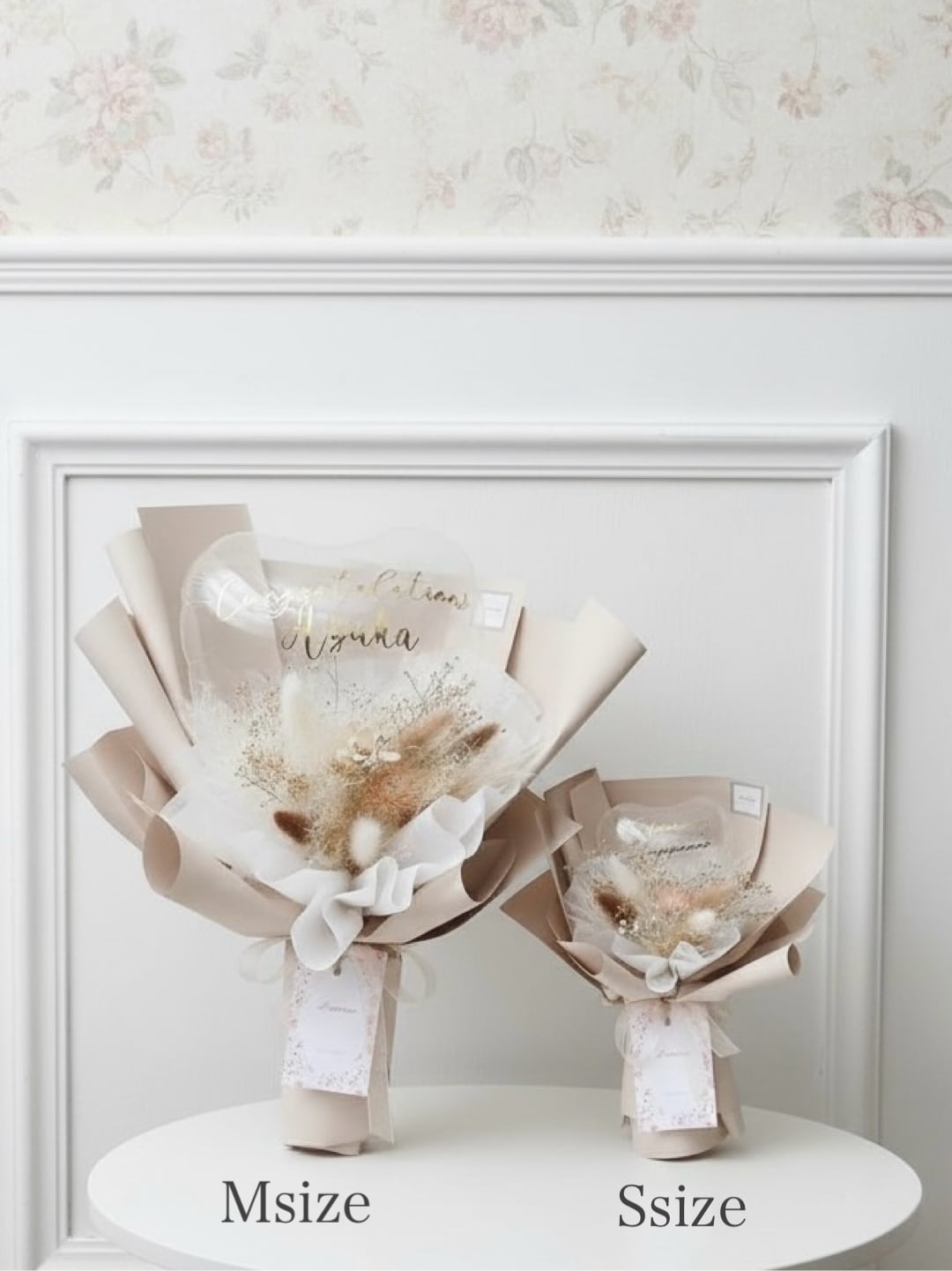 クリアバルーンとドライフラワーのカラフルブーケ Ssize (ハートタイプ