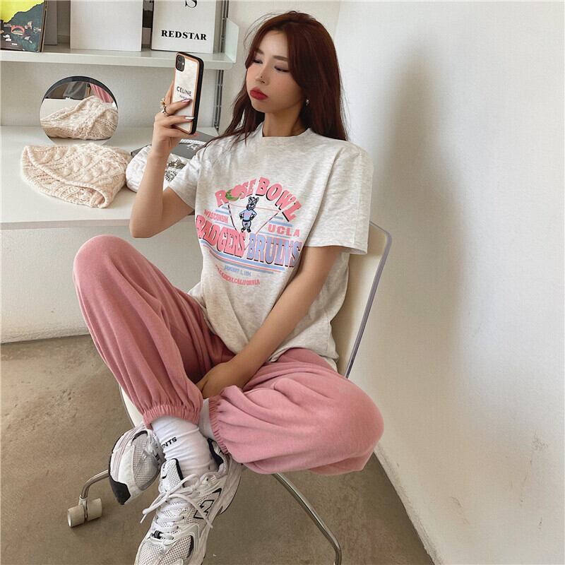 プリント柄Tシャツ ルーズラウンドネック薄手トップス サマーカジュアル 夏物 Oネック ドラファッションホール35947898722