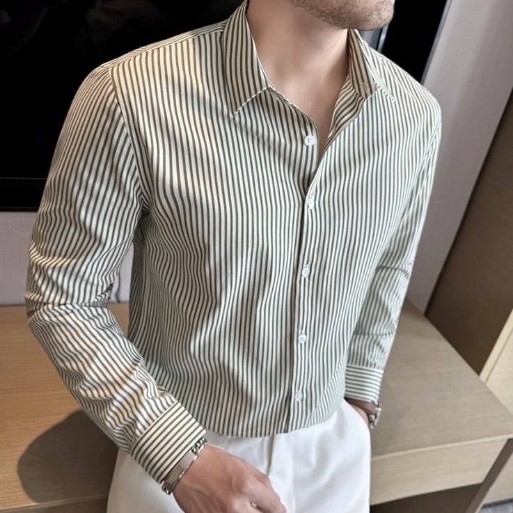 ストライプ柄 レギュラーカラー長袖ボタンダウンシャツ 3color KA1269