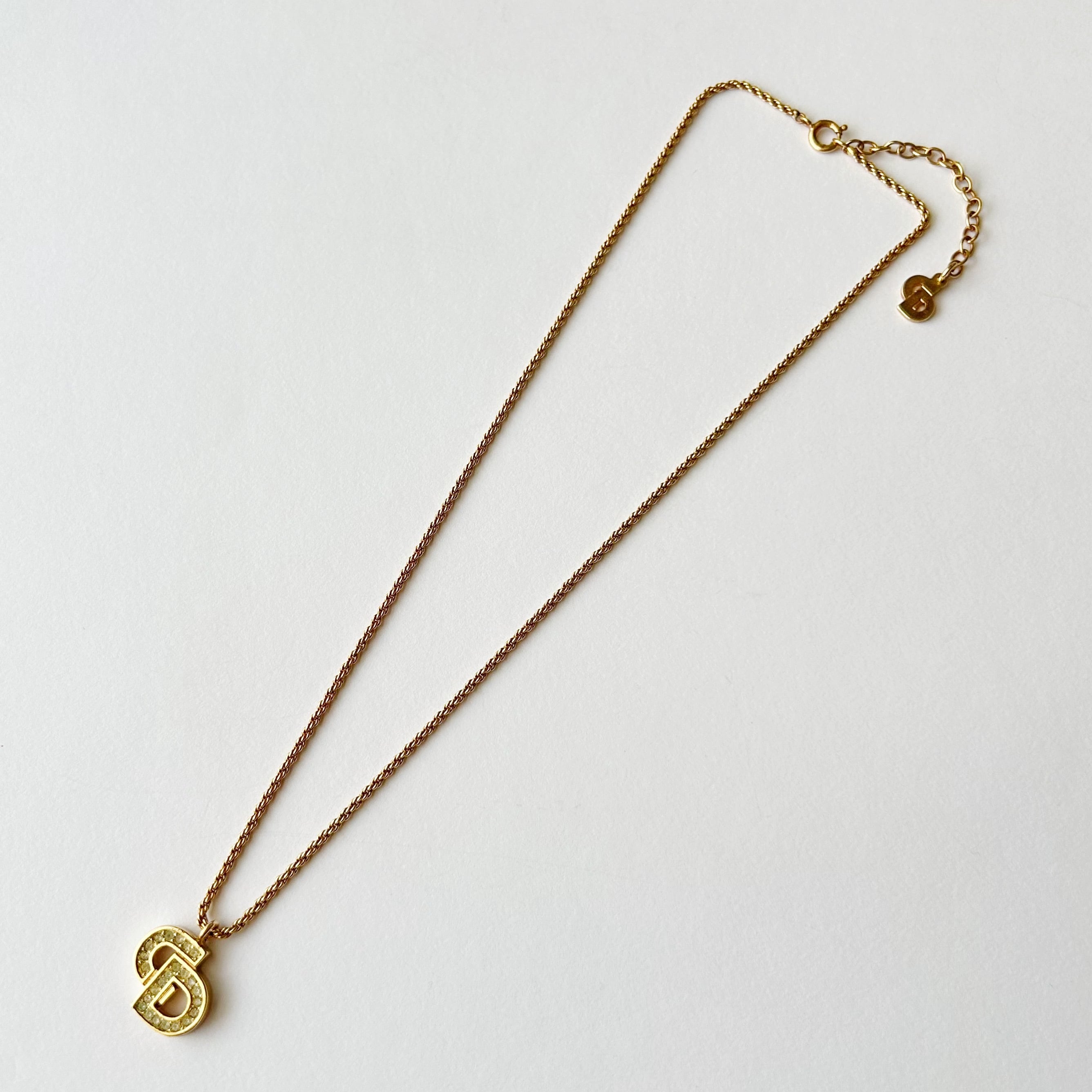N8006】Christian Dior logo rhinestone necklace/クリスチャン