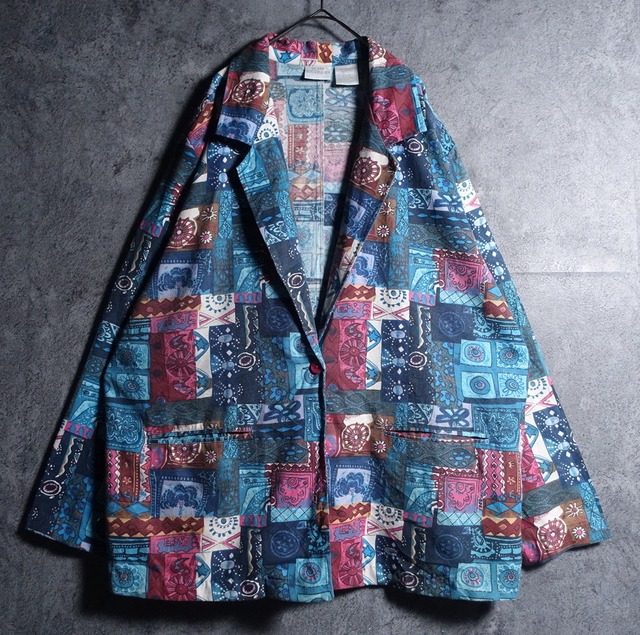 Multicolor Geometric Patchwork Design Easy Tailored Jacket