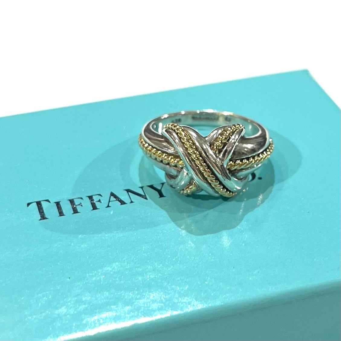 TIFFANY&CO.】【11号】2459 silver925×18kコンビシグネチャーリング／X