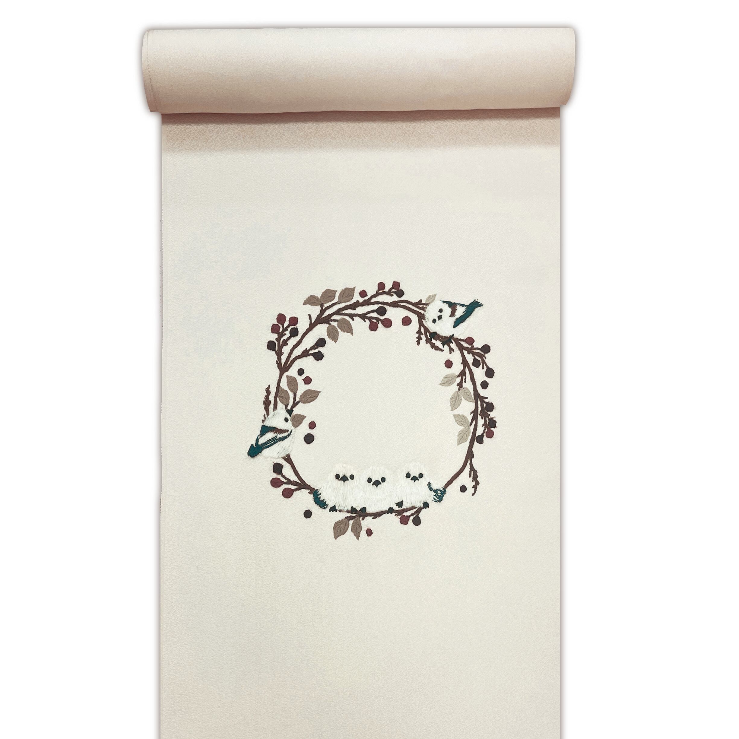 刺繍柄 九寸名古屋帯 シマエナガ 未仕立て 6-2364 | 5291ban