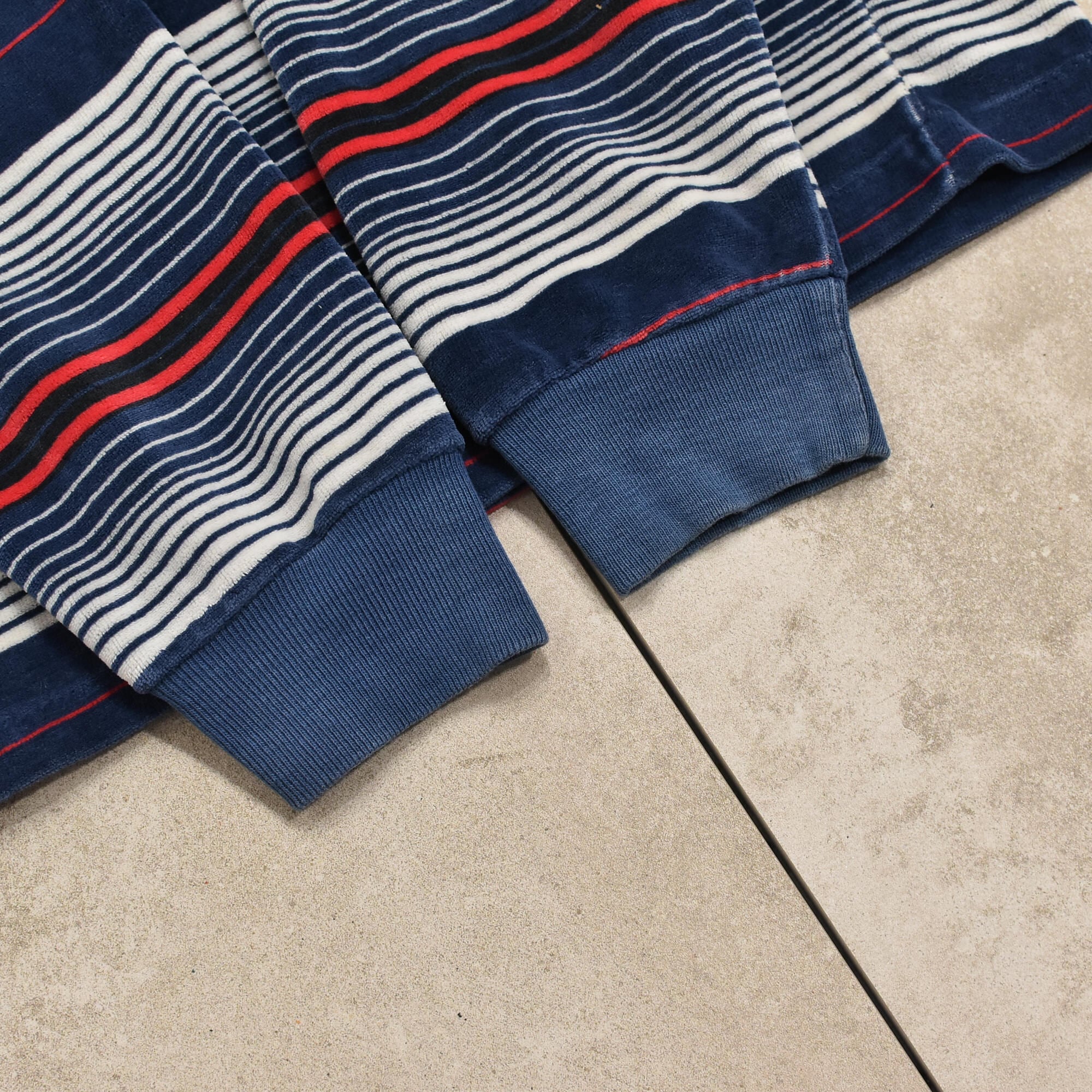 70s～ Vtg multi border velour polo shirt | 古着屋 grin days memory