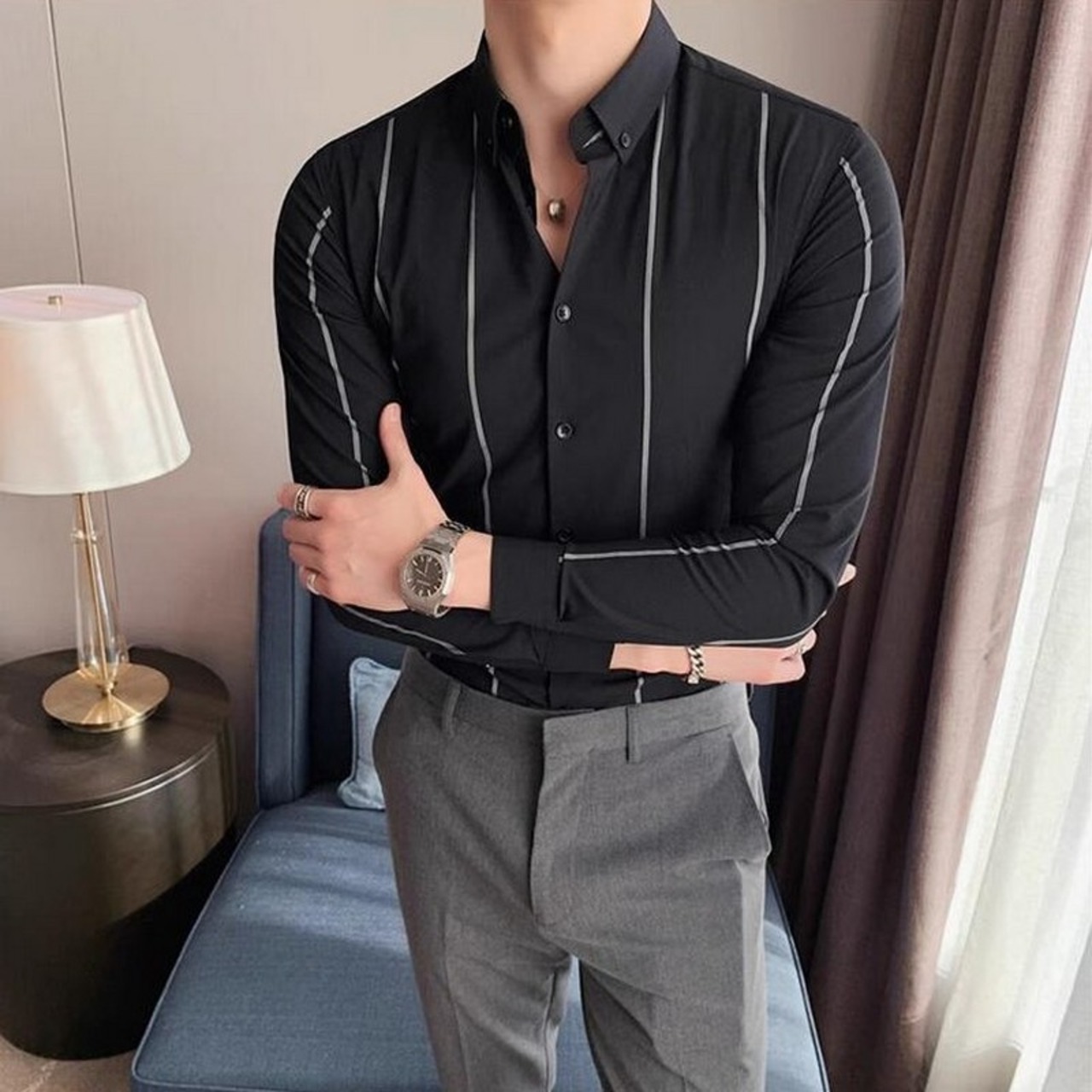 slim striped shirt tops 00079