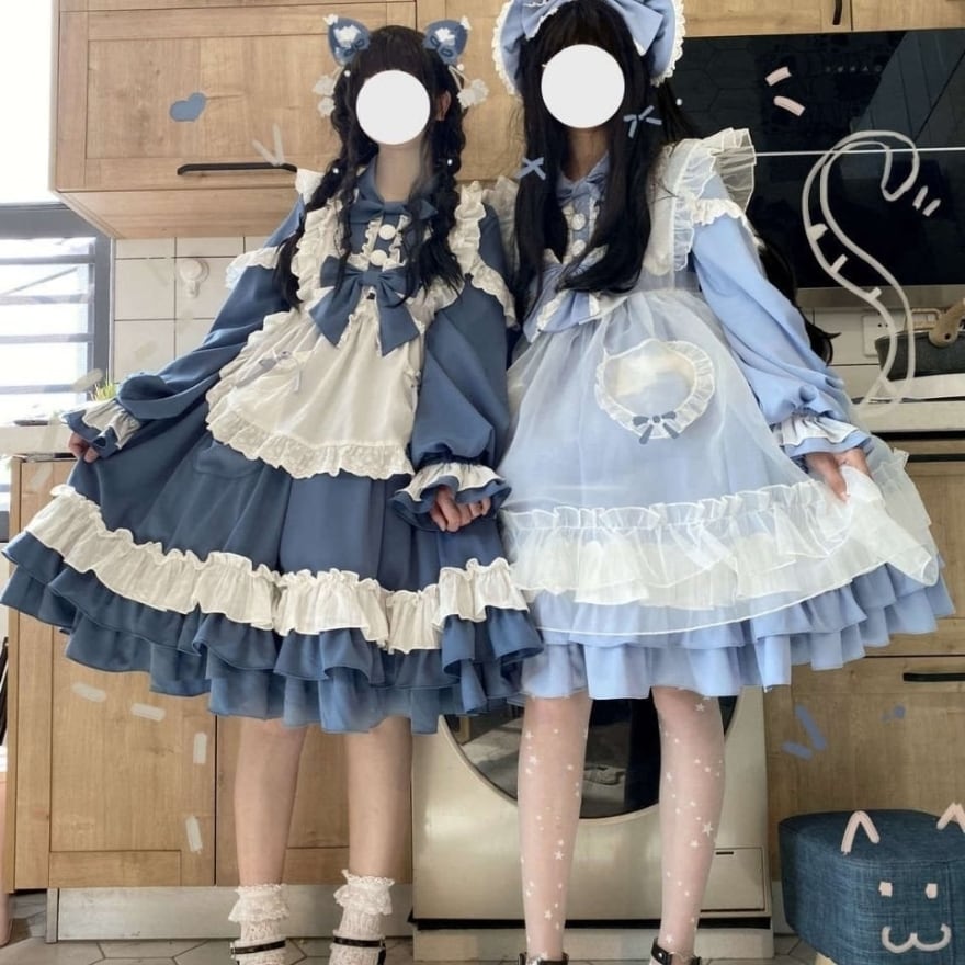 サブカル 服 地雷系 通販 ゆめかわ メイドワンピース ヘッドドレス リボン コンカフェ メイドカフェ かわいい ベビードール