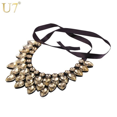 レディース ネックレス クリスタル リボン チョーカー 白 シャンパン ストーン ボヘミア マキシ 80001512