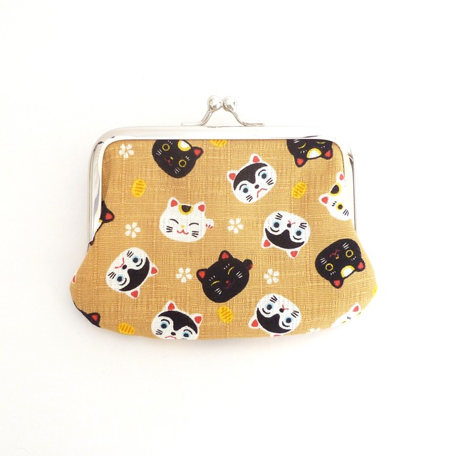 がま口 カードケース 招き猫柄 ネコ  小銭入れ G591