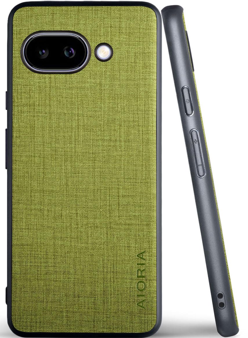 Aioria 互換性 ケース for Google Pixel 9A 5G 生地パターンレザー高級に保護純色スマホケース (Green, for Pixel 9A)