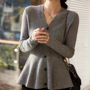 ニット ニットカーディガン ペプラムニット レディース 2色 フリーサイズ 無地  春秋冬 きれいめ オフィス 25zm2055