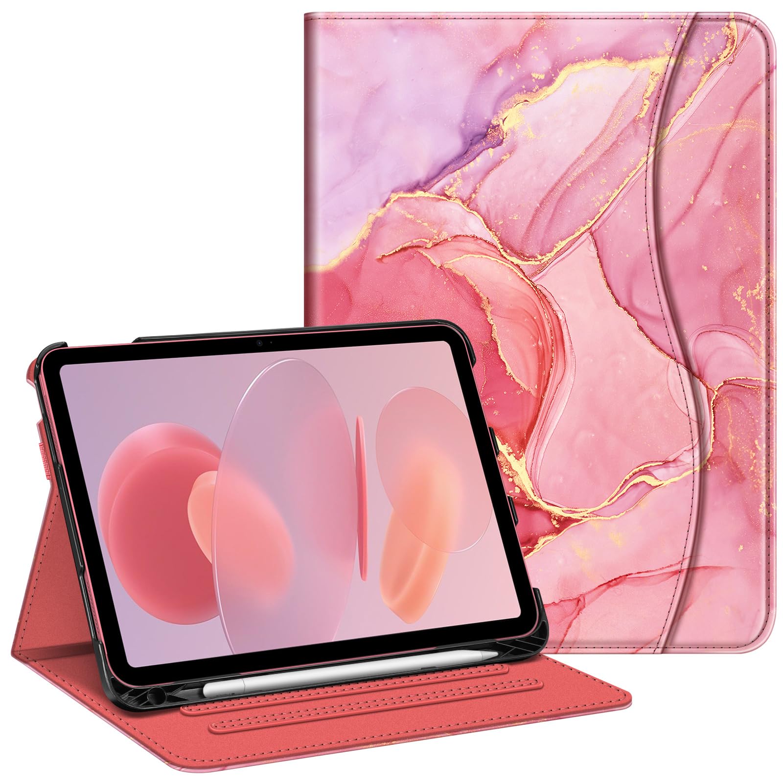 Fintie iPad 第11世代 (A16 2025)/第10世代 (2022)用ケース 11/10.9インチ 保護カバー(柄Xマーブルピンク)