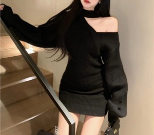 sexy one shoulder short dress/2colors