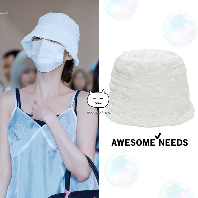 ★IVE ウォニョン 着用！！【AWESOME NEEDS】WAVY LAMPSHADE HAT_FOAMING CHECK WHITE