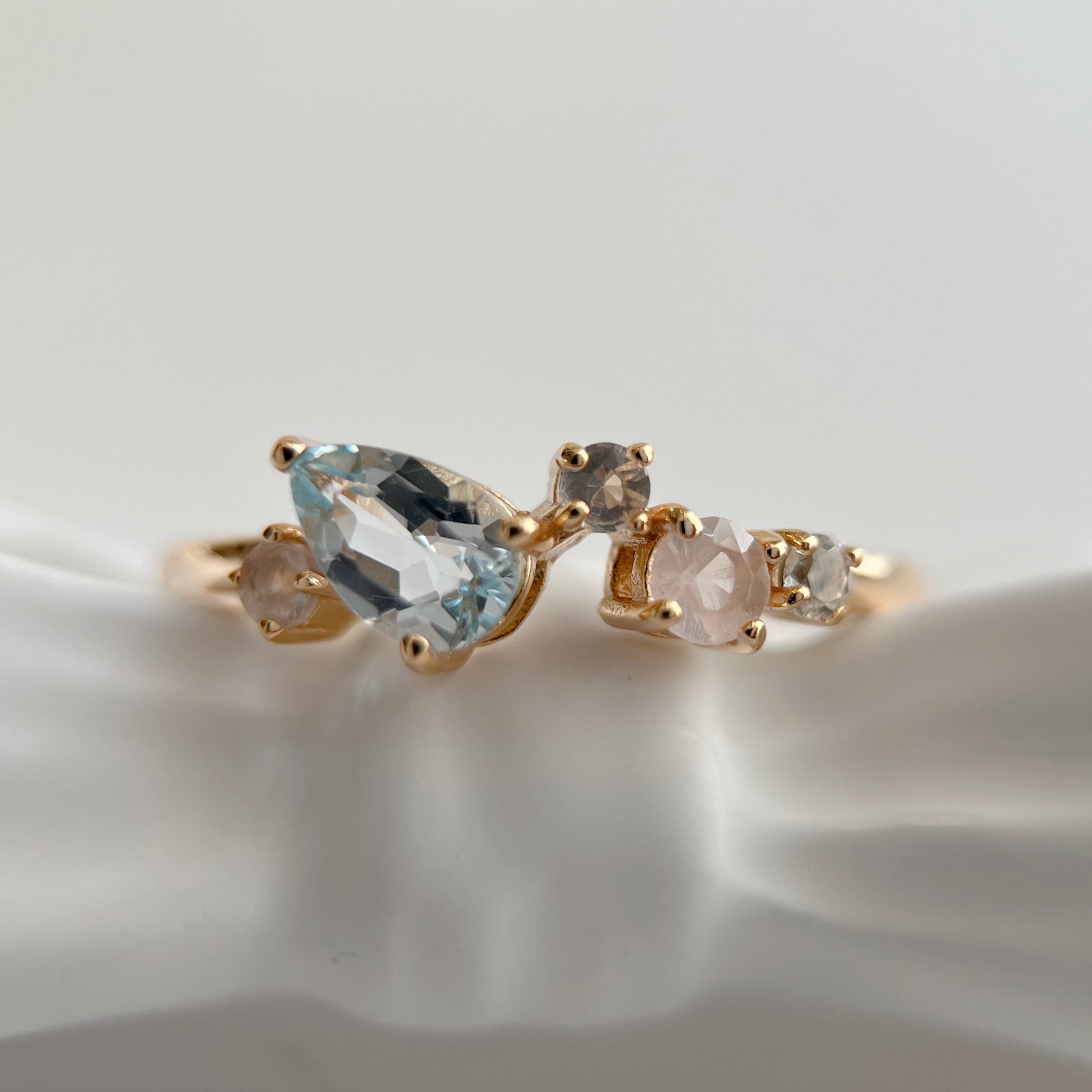 天然スカイブルートパーズ＆ローズクォーツ　ランダムリング　silver925製